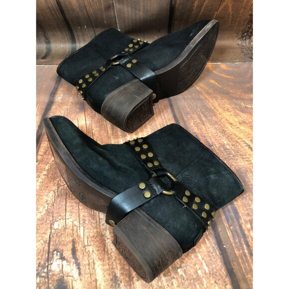 UGG Darling Black Leather Harness Studded Strap Ankle Boots Womens 5.5 (P7M) - Picture 6 of 10